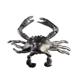 Silver Tone Crab Shaped Metal Brooch Pin With SP Claw Detail